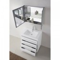 Bailey 30" Single Bathroom Vanity in Gloss White with White Polymarble Top and Square Sink with Polished Chrome Faucet and Mirror