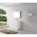 Bailey 30" Single Bathroom Vanity in Gloss White with White Polymarble Top and Square Sink with Brushed Nickel Faucet and Mirror