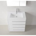 Bailey 30" Single Bathroom Vanity in Gloss White with White Polymarble Top and Square Sink with Brushed Nickel Faucet and Mirror