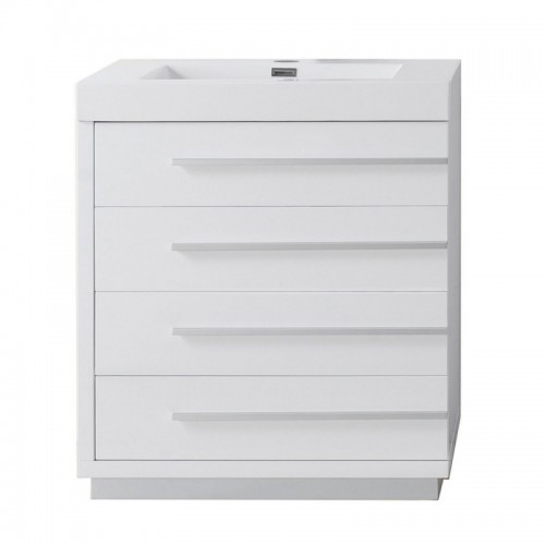 Bailey 30" Single Bathroom Vanity in Gloss White with White Polymarble Top and Square Sink
