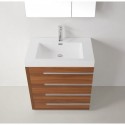 Bailey 30" Single Bathroom Vanity in Plum with White Polymarble Top and Square Sink with Brushed Nickel Faucet and Mirror