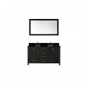 Caroline Premium 60" Double Bathroom Vanity in Zebra Grey with Black Galaxy Granite Top and Round Sink with Mirror
