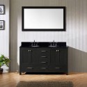 Caroline Premium 60" Double Bathroom Vanity in Zebra Grey with Black Galaxy Granite Top and Round Sink with Mirror