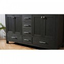 Caroline Premium 60" Double Bathroom Vanity in Zebra Grey with Black Galaxy Granite Top and Round Sink with Mirror