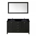 Caroline Premium 60" Double Bathroom Vanity in Zebra Grey with Black Galaxy Granite Top and Square Sink with Mirror