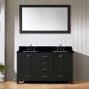 Caroline Premium 60" Double Bathroom Vanity in Zebra Grey with Black Galaxy Granite Top and Square Sink with Mirror