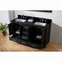 Caroline Premium 60" Double Bathroom Vanity in Zebra Grey with Black Galaxy Granite Top and Square Sink with Mirror