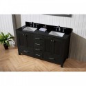 Caroline Premium 60" Double Bathroom Vanity in Zebra Grey with Black Galaxy Granite Top and Square Sink with Mirror