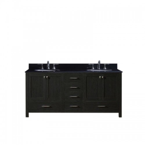 Caroline Premium 72" Double Bathroom Vanity in Zebra Grey with Black Galaxy Granite Top and Round Sink with Mirror