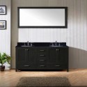 Caroline Premium 72" Double Bathroom Vanity in Zebra Grey with Black Galaxy Granite Top and Round Sink with Mirror