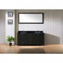 Caroline Premium 72" Double Bathroom Vanity in Zebra Grey with Black Galaxy Granite Top and Round Sink with Mirror