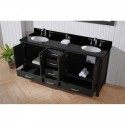 Caroline Premium 72" Double Bathroom Vanity in Zebra Grey with Black Galaxy Granite Top and Round Sink with Mirror