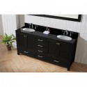 Caroline Premium 72" Double Bathroom Vanity in Zebra Grey with Black Galaxy Granite Top and Round Sink with Mirror