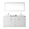 Tavian 72" Double Bathroom Vanity in Gloss White with Marble Top and Square Sink with Polished Chrome Faucet and Mirror