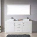 Tavian 72" Double Bathroom Vanity in Gloss White with Marble Top and Square Sink with Polished Chrome Faucet and Mirror