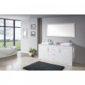 Tavian 72" Double Bathroom Vanity in Gloss White with Marble Top and Square Sink with Polished Chrome Faucet and Mirror