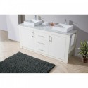 Tavian 72" Double Bathroom Vanity in Gloss White with Marble Top and Square Sink with Polished Chrome Faucet and Mirror