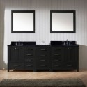 Caroline Premium 90" Double Bathroom Vanity in Zebra Grey with Black Galaxy Granite Top and Round Sink with Mirrors