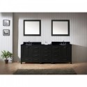 Caroline Premium 90" Double Bathroom Vanity in Zebra Grey with Black Galaxy Granite Top and Round Sink with Mirrors