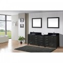 Caroline Premium 90" Double Bathroom Vanity in Zebra Grey with Black Galaxy Granite Top and Round Sink with Mirrors