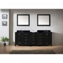 Caroline Premium 90" Double Bathroom Vanity in Zebra Grey with Black Galaxy Granite Top and Square Sink with Mirrors