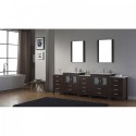 Dior 110" Double Bathroom Vanity in Espresso with Slim White Ceramic Top and Square Sink with Polished Chrome Faucet and Mirrors