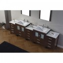 Dior 110" Double Bathroom Vanity in Espresso with Slim White Ceramic Top and Square Sink with Polished Chrome Faucet and Mirrors