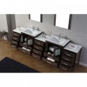 Dior 110" Double Bathroom Vanity in Espresso with Slim White Ceramic Top and Square Sink with Polished Chrome Faucet and Mirrors