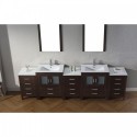 Dior 110" Double Bathroom Vanity in Espresso with Slim White Ceramic Top and Square Sink with Polished Chrome Faucet and Mirrors