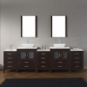 Dior 110" Double Bathroom Vanity in Espresso with White Engineered Stone Top and Square Sink with Polished Chrome Faucet and Mirrors