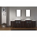 Dior 110" Double Bathroom Vanity in Espresso with White Engineered Stone Top and Square Sink with Polished Chrome Faucet and Mirrors