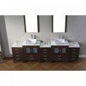Dior 110" Double Bathroom Vanity in Espresso with White Engineered Stone Top and Square Sink with Polished Chrome Faucet and Mirrors