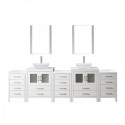 Dior 110" Double Bathroom Vanity in White with White Engineered Stone Top and Square Sink with Brushed Nickel Faucet and Mirrors