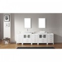 Dior 110" Double Bathroom Vanity in White with White Engineered Stone Top and Square Sink with Brushed Nickel Faucet and Mirrors