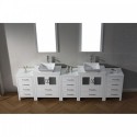 Dior 110" Double Bathroom Vanity in White with White Engineered Stone Top and Square Sink with Brushed Nickel Faucet and Mirrors