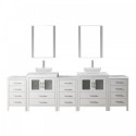 Dior 110" Double Bathroom Vanity in White with Marble Top and Square Sink with Brushed Nickel Faucet and Mirrors