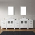 Dior 110" Double Bathroom Vanity in White with Marble Top and Square Sink with Brushed Nickel Faucet and Mirrors
