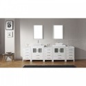 Dior 110" Double Bathroom Vanity in White with Marble Top and Square Sink with Brushed Nickel Faucet and Mirrors