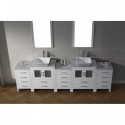 Dior 110" Double Bathroom Vanity in White with Marble Top and Square Sink with Brushed Nickel Faucet and Mirrors
