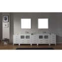 Dior 118" Double Bathroom Vanity in White with Slim White Ceramic Top and Square Sink with Polished Chrome Faucet and Mirrors