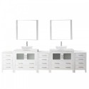 Dior 118" Double Bathroom Vanity in White with White Engineered Stone Top and Square Sink with Polished Chrome Faucet and Mirrors