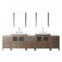 Dior 118" Double Bathroom Vanity in Dark Oak with Marble Top and Square Sink with Polished Chrome Faucet and Mirrors