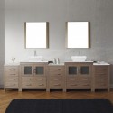 Dior 118" Double Bathroom Vanity in Dark Oak with Marble Top and Square Sink with Polished Chrome Faucet and Mirrors