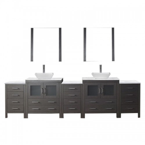 Dior 118" Double Bathroom Vanity in Grey Oak with Marble Top and Square Sink with Polished Chrome Faucet and Mirrors