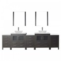 Dior 118" Double Bathroom Vanity in Grey Oak with Marble Top and Square Sink with Polished Chrome Faucet and Mirrors