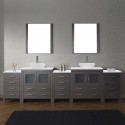 Dior 118" Double Bathroom Vanity in Grey Oak with Marble Top and Square Sink with Polished Chrome Faucet and Mirrors