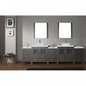 Dior 118" Double Bathroom Vanity in Grey Oak with Marble Top and Square Sink with Polished Chrome Faucet and Mirrors