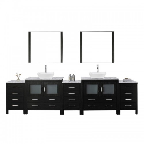 Dior 118" Double Bathroom Vanity in Zebra Grey with Marble Top and Square Sink with Brushed Nickel Faucet and Mirrors