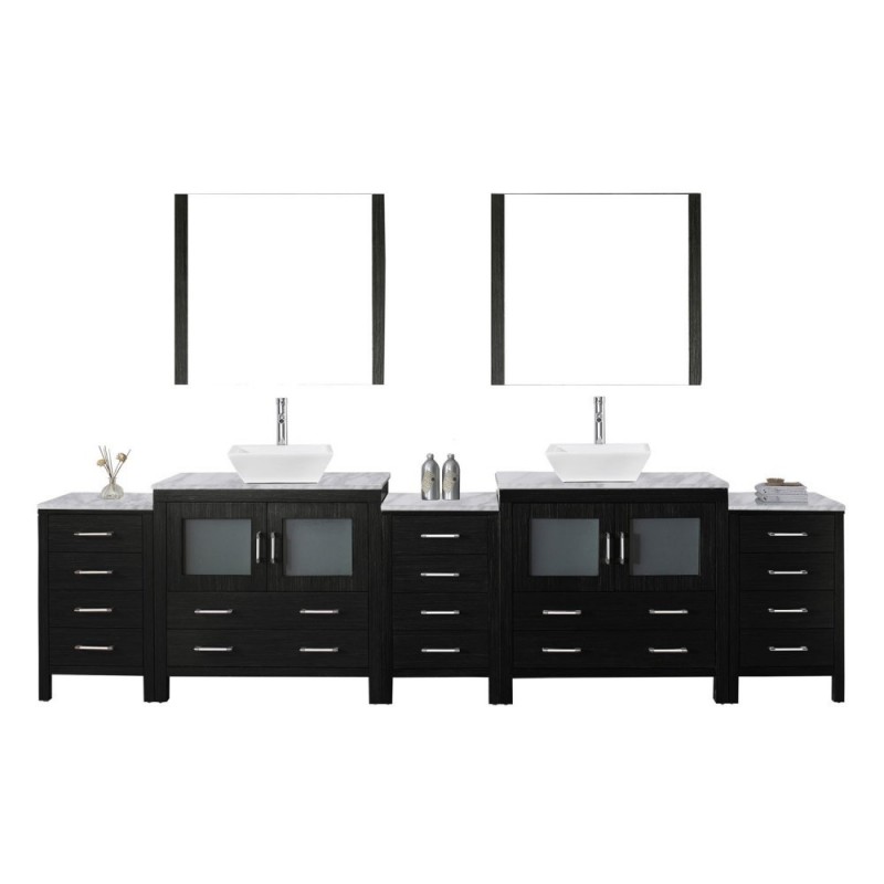 Dior 118" Double Bathroom Vanity in Zebra Grey with Marble Top and Square Sink with Brushed Nickel Faucet and Mirrors
