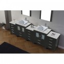 Dior 118" Double Bathroom Vanity in Zebra Grey with Marble Top and Square Sink with Brushed Nickel Faucet and Mirrors